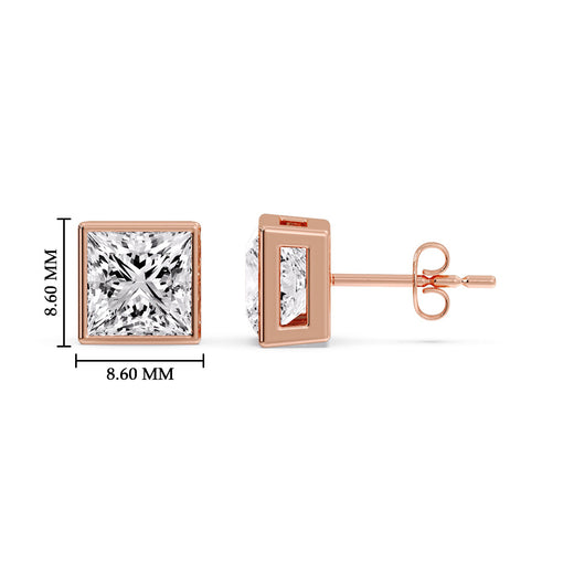 Stylish Princess Bezel Diamond Studs