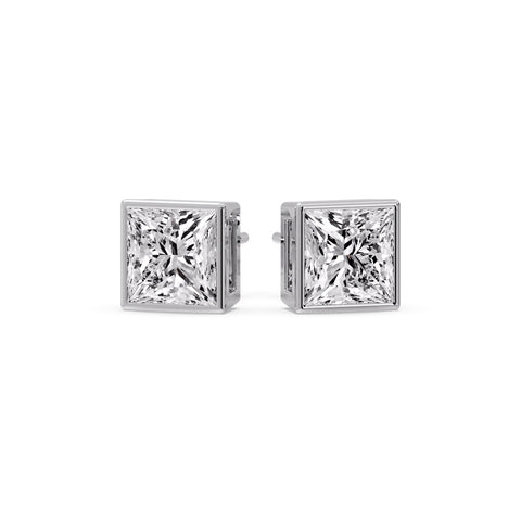 Stylish Princess Bezel Diamond Studs