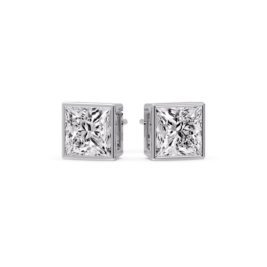 Stylish Princess Bezel Diamond Studs