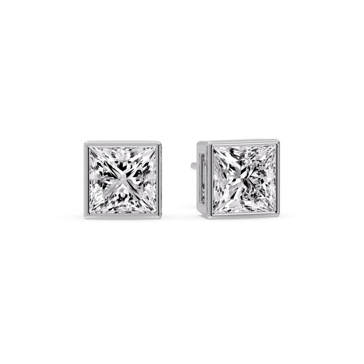 Stylish Princess Bezel Diamond Studs