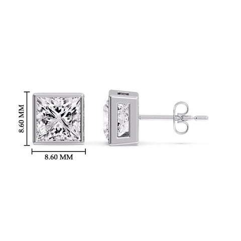 Stylish Princess Bezel Diamond Studs
