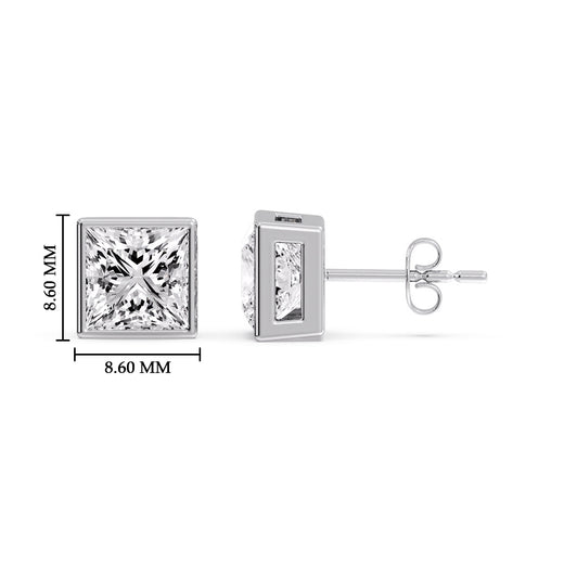 Stylish Princess Bezel Diamond Studs
