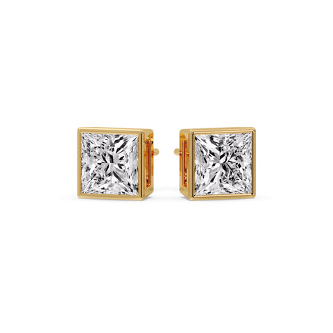 Stylish Princess Bezel Diamond Studs