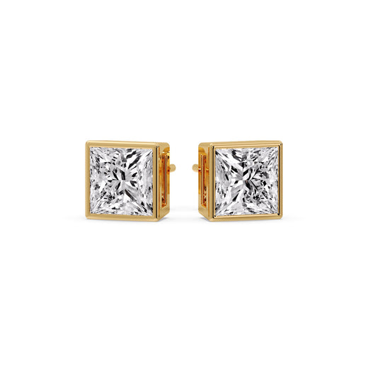 Stylish Princess Bezel Diamond Studs