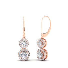 Round Double Drop Lever Back Halo Earrings