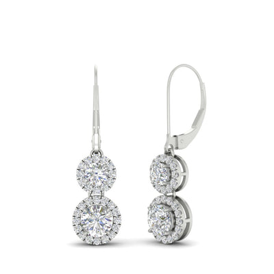 Round Double Drop Lever Back Halo Earrings