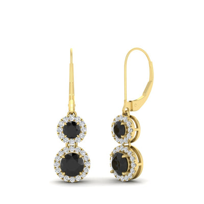Round Double Drop Lever Back Halo Earrings