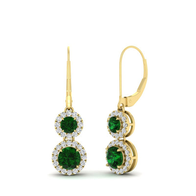 Round Double Drop Lever Back Halo Earrings