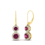 Load image into Gallery viewer, double-drop-lever-back-round-diamond-halo-earrings-with-pink-sapphire-in-yellow-gold-FDEAR11226GSADRPI-NL-YG.jpg
