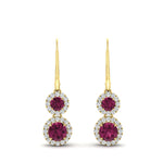 Load image into Gallery viewer, double-drop-lever-back-round-diamond-halo-earrings-with-pink-sapphire-in-yellow-gold-FDEAR11226GSADRPI-NL-YG.jpg

