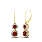 Load image into Gallery viewer, double-drop-lever-back-round-diamond-halo-earrings-with-ruby-in-yellow-gold-FDEAR11226GRUDR-NL-YG.jpg
