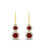 Load image into Gallery viewer, double-drop-lever-back-round-diamond-halo-earrings-with-ruby-in-yellow-gold-FDEAR11226GRUDR-NL-YG.jpg
