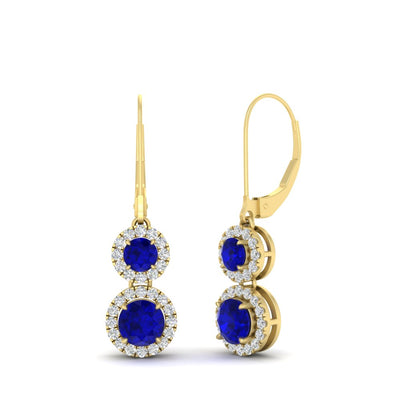 Round Double Drop Lever Back Halo Earrings