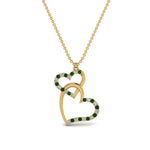Load image into Gallery viewer, double-heart-diamond-pendant-with-emerald-in-FDPD9270GEMGR-NL-YG
