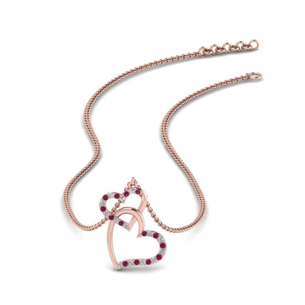 Double+Heart+Diamond+Pendant+With+Pink+Sapphire+In+14k+Rose+Gold-FDHPD328-RG