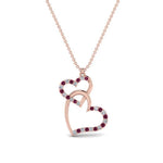 Load image into Gallery viewer, Double+Heart+Diamond+Pendant+With+Pink+Sapphire+In+14k+Rose+Gold-FDHPD328-RG
