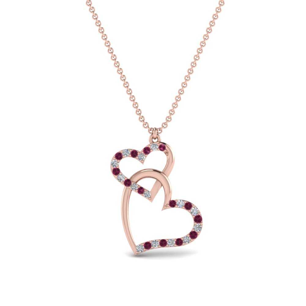 Double+Heart+Diamond+Pendant+With+Pink+Sapphire+In+14k+Rose+Gold-FDHPD328-RG