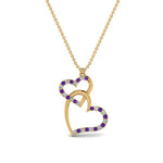 Load image into Gallery viewer, double-heart-diamond-pendant-with-purple-topaz-in-FDPD9270GVITO-NL-YG
