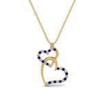 Load image into Gallery viewer, double-heart-diamond-pendant-with-sapphire-in-FDPD9270GSABL-NL-YG
