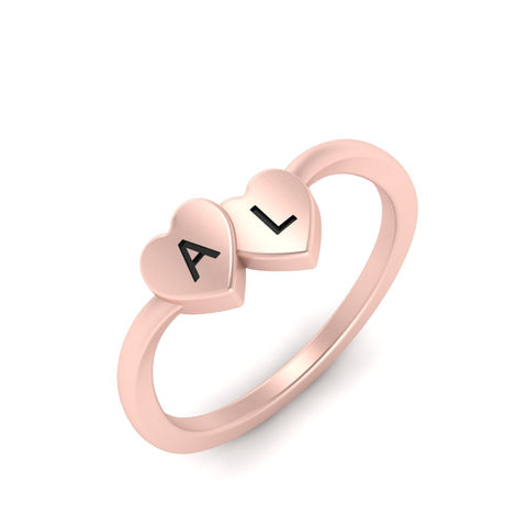 Double Heart Initial Ring
