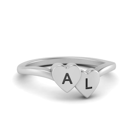 Double Heart Initial Ring