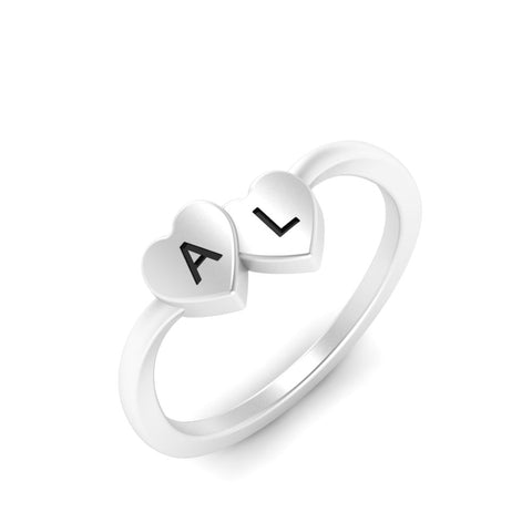 Double Heart Initial Ring