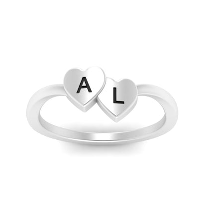 Double Heart Initial Ring