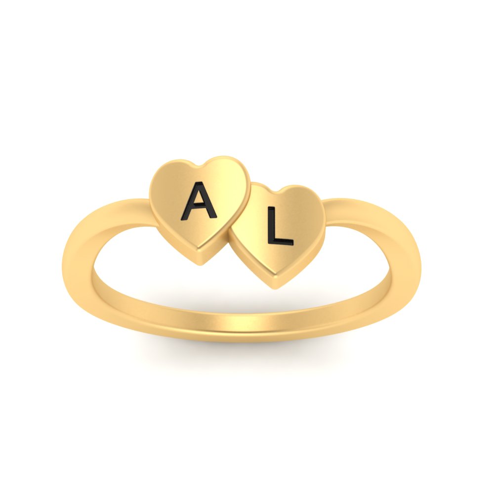 Double Heart Initial Ring