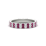 Load image into Gallery viewer, double-row-diamond-eternity-ring-1-ct-with-pink-sapphire-in-white-gold-FD11378BGSADRPI-1.00CT-NL-WG
