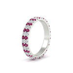 Load image into Gallery viewer, double-row-diamond-eternity-ring-1-ct-with-pink-sapphire-in-white-gold-FD11378BGSADRPI-1.00CT-NL-WG
