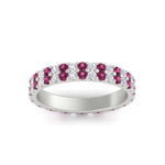 Load image into Gallery viewer, double-row-diamond-eternity-ring-1-ct-with-pink-sapphire-in-white-gold-FD11378BGSADRPI-1.00CT-NL-WG
