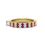 Load image into Gallery viewer, double-row-diamond-eternity-ring-1-ct-with-pink-sapphire-in-yellow-gold-FD11378BGSADRPI-1.00CT-NL-YG
