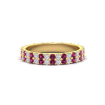 Load image into Gallery viewer, double-row-diamond-eternity-ring-1-ct-with-pink-sapphire-in-yellow-gold-FD11378BGSADRPI-1.00CT-NL-YG
