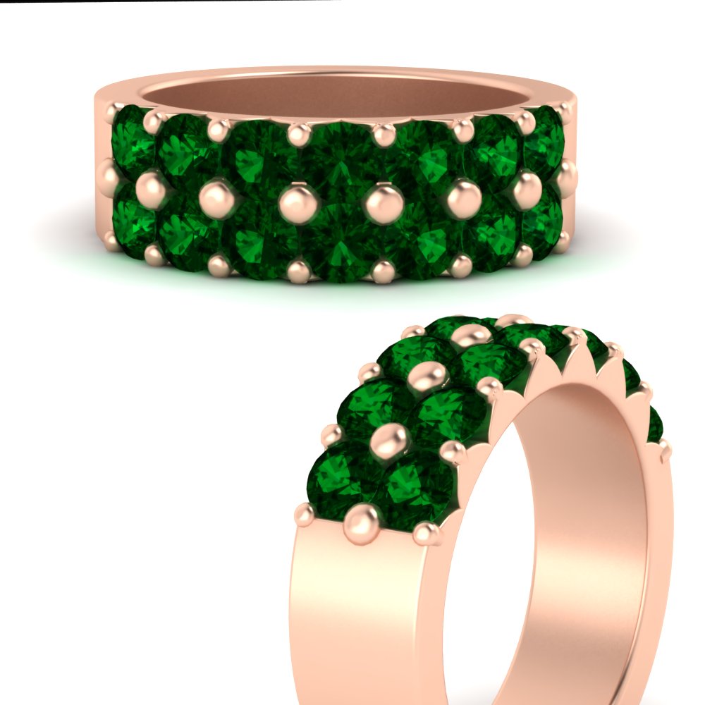 double-row-shared-prong-emerald-wedding-band-in-rose-gold-FD11382BGEMGRANGLE3-1.50CT-NL-RG