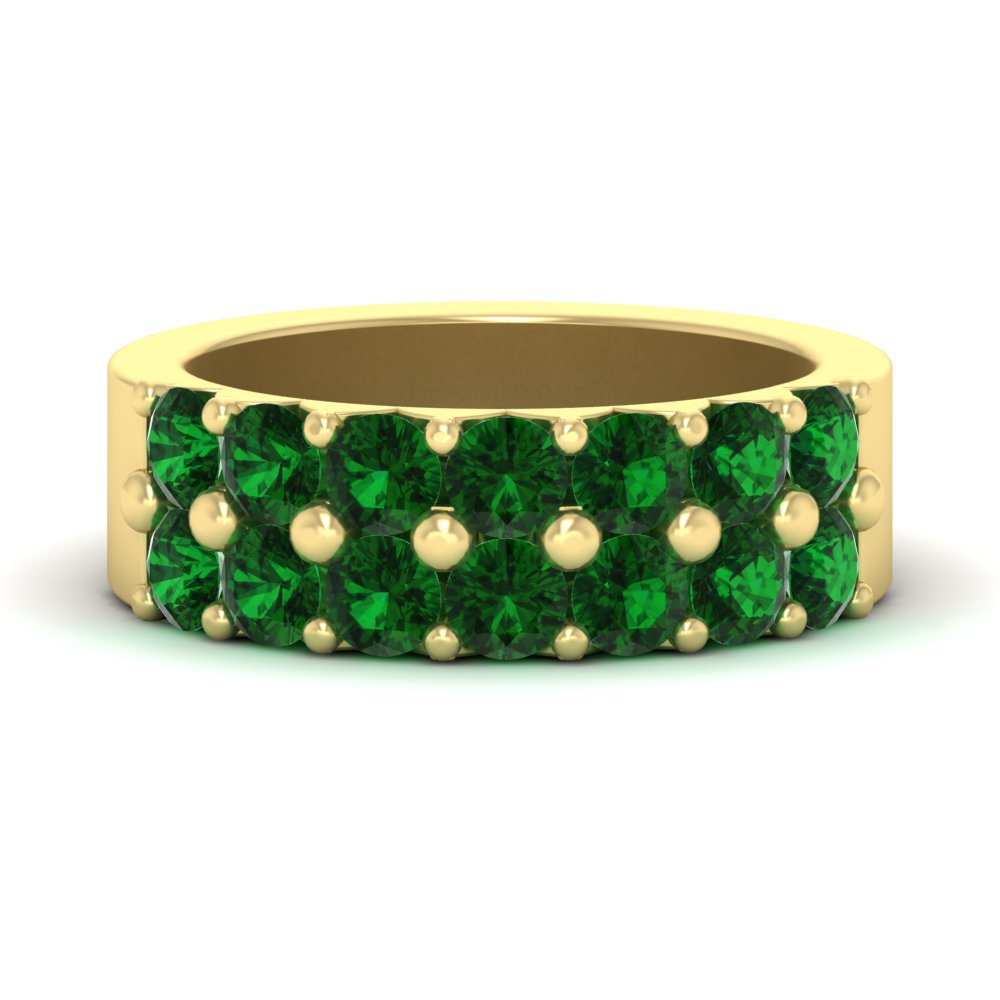 double-row-shared-prong-emerald-wedding-band-in-yellow-gold-FD11382BGEMGR-1.50CT-NL-YG