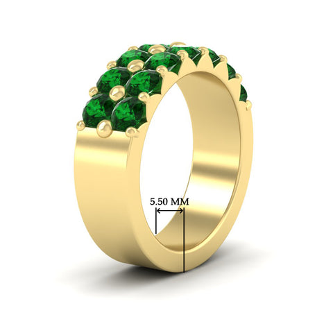double-row-shared-prong-emerald-wedding-band-in-yellow-gold-FD11382BGEMGRANGLE2-1.50CT-NL-YG-HW
