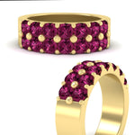 Load image into Gallery viewer, double-row-shared-prong-pink-sapphire-wedding-band-in-yellow-gold-FD11382BGSADRPIANGLE3-1.50CT-NL-YG