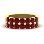 Load image into Gallery viewer, double-row-shared-prong-ruby-wedding-band-in-yellow-gold-FD11382BGRUDR-1.50CT-NL-YG