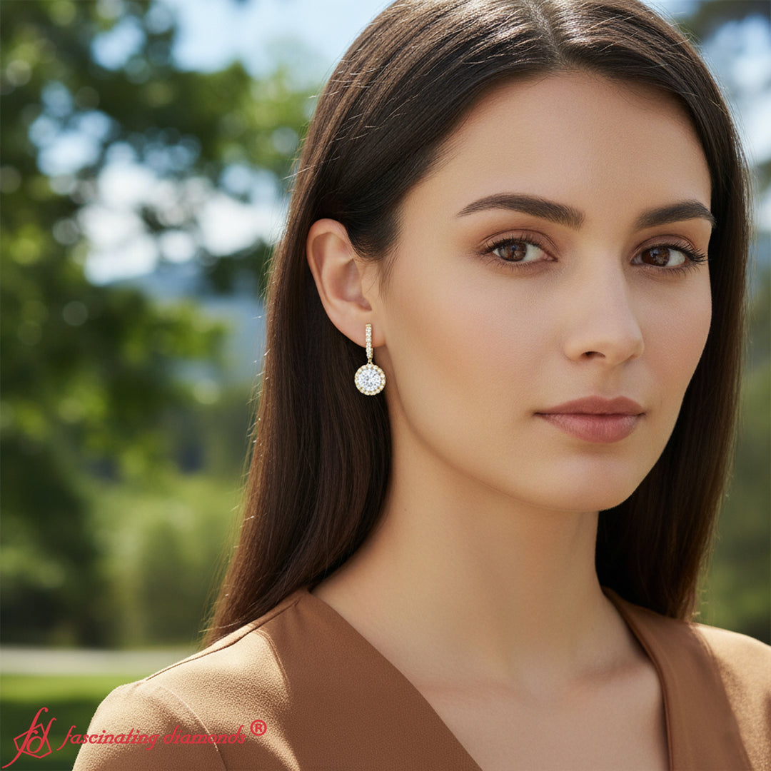 Drop Diamond Halo Earrings
