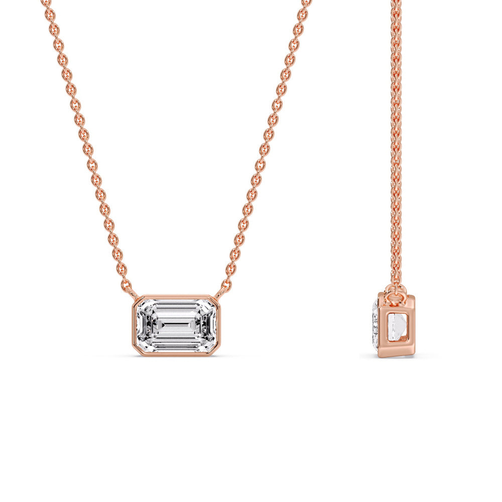 Emerald Diamond Bezel Set Solitaire Pendant