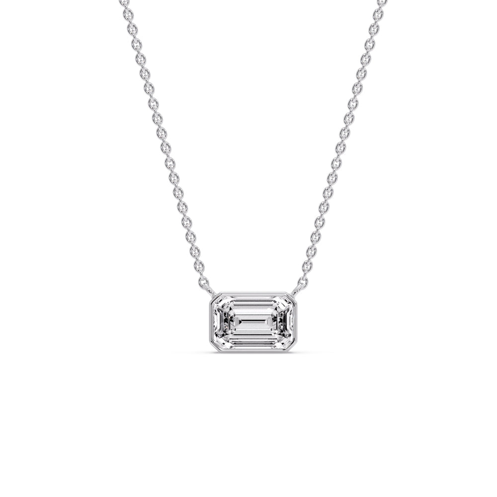 Emerald Diamond Bezel Set Solitaire Pendant