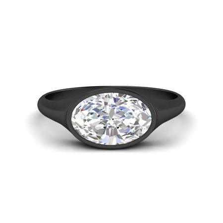East West Oval Shaped Diamond Bezel Solitaire Ring