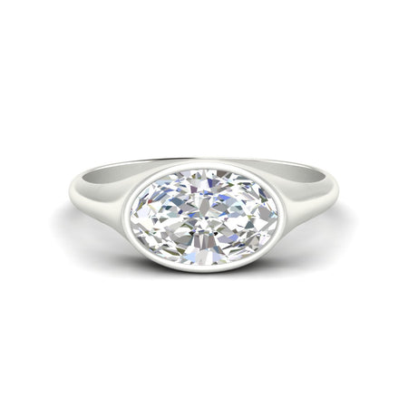 East West Oval Shaped Diamond Bezel Solitaire Ring