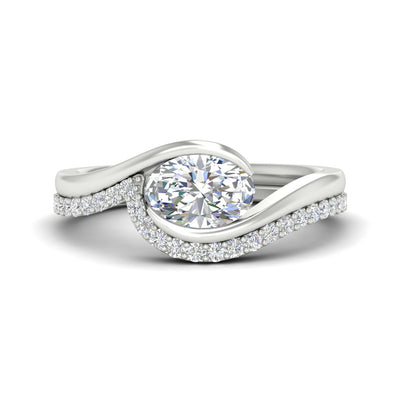 East West Oval Wedding Band Ring Set