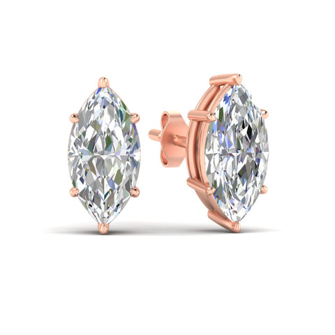 6 Prong Marquise Diamonds Solitaire Stud Earring in Basket Setting
