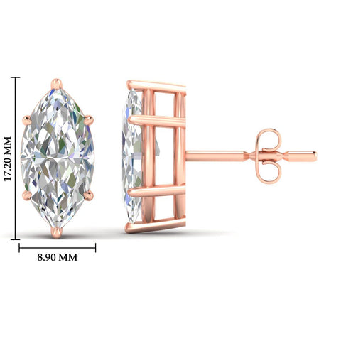 6 Prong Marquise Diamonds Solitaire Stud Earring in Basket Setting