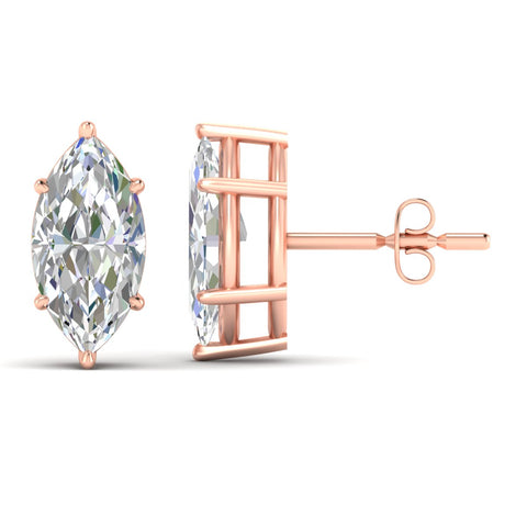 6 Prong Marquise Diamonds Solitaire Stud Earring in Basket Setting