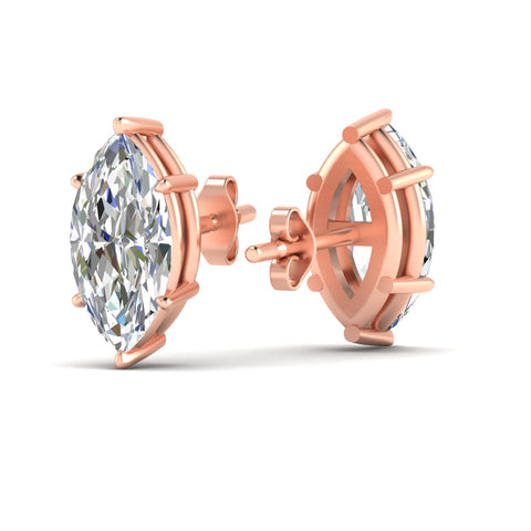 6 Prong Marquise Diamonds Solitaire Stud Earring in Basket Setting