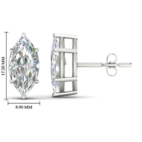6 Prong Marquise Diamonds Solitaire Stud Earring in Basket Setting