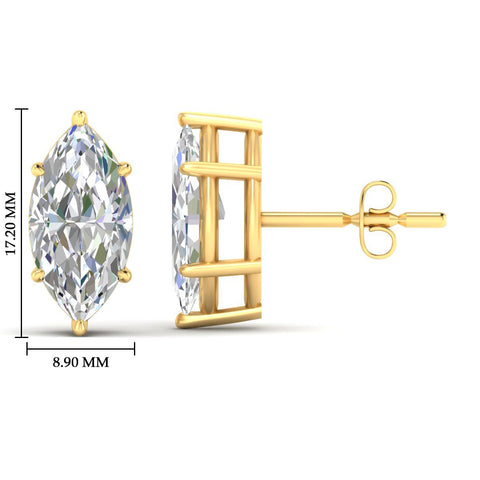 6 Prong Marquise Diamonds Solitaire Stud Earring in Basket Setting